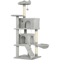 Produktbild von Novzep Katzenkratzbaum 140 cm mit Sisal-Kratzpfosten, Höhlen, Hängematte und Spielbällen in Grau und Creme