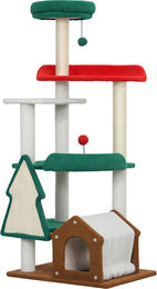 Novzep Katzenkratzbaum Weihnachtsdesign 135 cm mit Katzenbett, Spielzeugbällen und Katzenhaus – Bild 1 von 3