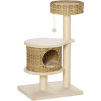Produktbild von Novzep Kratzbaum aus Rattan und Sisal mit Katzenhöhle und Spielbällen 95 cm Höhe in Natur und Beige
