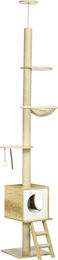 Novzep Kratzbaum deckenhoch mit Katzenhaus, zwei Plattformen und Hängematte, hellbraun-beige, 40 x 40 x 260 cm – Bild 1 von 2