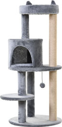 Novzep Kratzbaum für Katzen mit Katzenhöhle und Spielbällen in Grau aus Plüsch und Sisal 48x48x104 cm – Bild 1 von 4