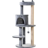 Produktbild von Novzep Kratzbaum für Katzen mit Katzenhöhle und Spielbällen in Grau aus Plüsch und Sisal 48x48x104 cm