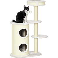 Produktbild von Novzep Kratzbaum für Katzen mit Kratztonne, Katzenbett und Spielzeug in Cremeweiß, 59 cm x 35 cm x 100 cm
