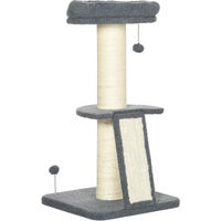 Produktbild von Novzep Kratzbaum für Katzen mit Plattform, Spielball und Sisal in Dunkelgrau und Cremeweiß, 48 x 48 x 92 cm