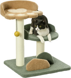 Novzep Kratzbaum für Kitten in Grün Beige Braun mit 2 Liegeflächen und Spielzeug – Bild 1 von 3