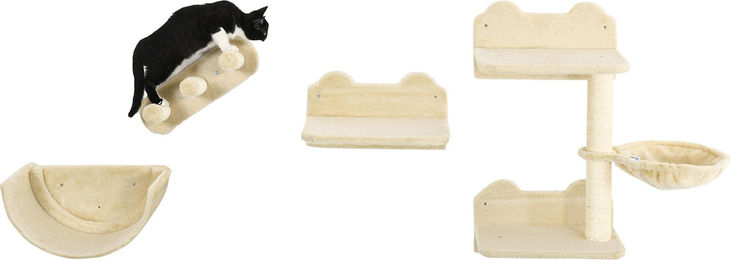 Novzep Kratzbaum Kletterwand-Set für Katzen aus Holz und Plüsch in Beige – Bild 1 von 2