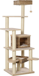 Novzep Kratzbaum mit Katzenhöhle aus Rattan und Sisal in Beige-Braun 55 x 55 x 174 cm – Bild 1 von 2
