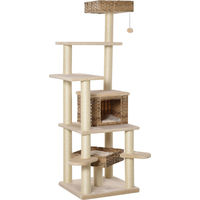 Produktbild von Novzep Kratzbaum mit Katzenhöhle aus Rattan und Sisal in Beige-Braun 55 x 55 x 174 cm