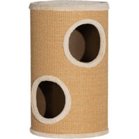 Produktbild von Novzep Kratztonne für Katzen aus Plüsch und Sisal in Braun-Beige, Durchmesser 35 cm, Höhe 60 cm