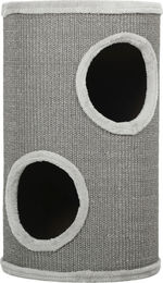 Novzep Kratztonne für Katzen in Grau mit 2 Höhlen aus Plüsch und Sisal, 60 cm hoch und 35 cm Durchmesser – Bild 1 von 2