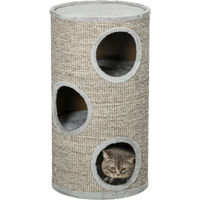 Produktbild von Novzep Kratztonne für Katzen mit 3 Ebenen und Sisal, Hellgrau, 38 cm x 38 cm x 70 cm