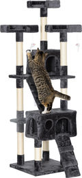 Novzep XXL Kratzbaum für Katzen mit Katzenhöhle und Leiter aus Plüsch und Sisal in Grau 49 x 49 x 173 cm – Bild 1 von 2