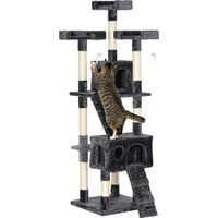 Produktbild von Novzep XXL Kratzbaum für Katzen mit Katzenhöhle und Leiter aus Plüsch und Sisal in Grau 49 x 49 x 173 cm