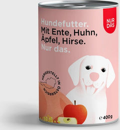 Produktbild von NUR DAS Hundefutter Ente und Apfel mit hohem Fleischanteil ohne Konservierungsstoffe 400g