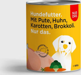 Produktbild von NUR DAS Hundefutter Pute und Karotte mit hohem Fleischanteil 800g Dose