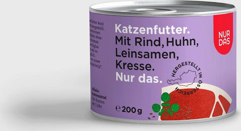 Produktbild von NUR DAS Hundefutter Rind und Leinsamen getreidefrei mit hohem Fleischanteil 200g