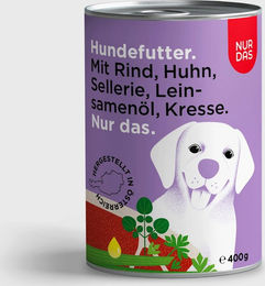 Produktbild von NUR DAS Hundefutter Rind und Sellerie getreidefrei mit hohem Fleischanteil 400g