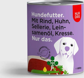Produktbild von NUR DAS Hundefutter Rind und Sellerie getreidefrei mit hohem Fleischanteil 800g