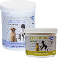 Produktbild von Nutrilabs Acid Protect und Zilcalm Kautabletten für Hunde zur Unterstützung von Magen-Darm-Trakt und Beruhigung