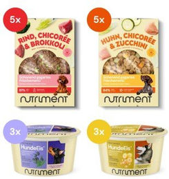 Nutriment Frischemenü Rind & Huhn mit Hundeeis für Hunde 10x400g und 6x90ml - 10 x 400 g – Bild 1 von 2