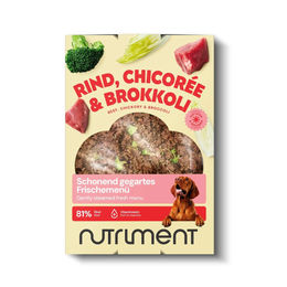 Nutriment Frischemenü Rind mit Chicorée und Brokkoli Stückchen in Sauce, getreidefrei und glutenfrei, 400 g für Hunde – Bild 1 von 2