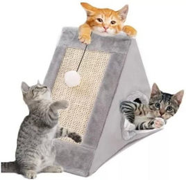 NUXIE Cat Katzenhaus mit Kratzbaum und Spielzeug aus Holz in Grau für alle Altersstufen – Bild 1 von 8