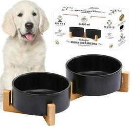 NUXIE Premium Napf-Set mit Doppelkeramik-Schalen auf Bambusständer 2x400ml Futterstation für Haustiere – Bild 1 von 4