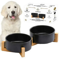 Produktbild von NUXIE Premium Napf-Set mit Doppelkeramik-Schalen auf Bambusständer 2x400ml Futterstation für Haustiere