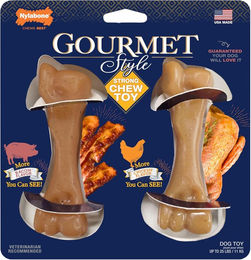 Nylabone Gourmet Strong Chew Kauspielzeug Chicken & Bacon für kleine Hunde in Beige – Bild 1 von 2