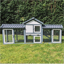 NYVI Hasenstall Picasso XXL Kleintierstall mit Auslauf und Gehege aus Holz in Grau mit PVC Dach winterfest für Kaninchen 203x85x53cm – Bild 1 von 7