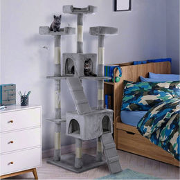 NYVI Katzen Kratzbaum Diego XXL 170 cm Grau mit Katzenhöhlen und Sisal Kratzsäule – Bild 1 von 8
