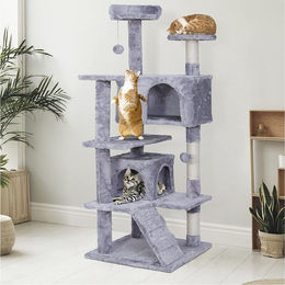 NYVI Katzen Kratzbaum Luzifer 134 cm Grau mit Katzenhöhlen Plattformen und Sisal Kratzsäule – Bild 1 von 8