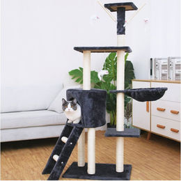Produktbild von NYVI Katzen Kratzbaum Simba 142 cm Dunkelgrau - Deluxe Katzenbaum mit Katzenhöhle, Spielzeug, Plattform, Sisal Kratzsäule und Hängematte