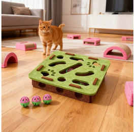 Produktbild von OKWISH Tier-Intelligenzspielzeug Katzenlabyrinth aus Filz interaktives Spielzeug mit Glockenbällen, Filz, mit mehrschichtigem Labyrinth Glockenbällen Krallen-Trainingsfunktion (1-tlg) interaktives Anti-Langeweile Spielbox zum Buddeln und Kratzen