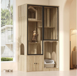 Produktbild von OKWISH Tierhaus vierstockiger großer Katzenzaun, Glas-Katzenhaus, mit Kratzpfosten, 90*50*160cm