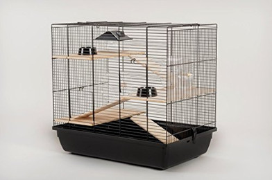 Produktbild von Ollesch Hamsterkäfig Mäusekäfig Nagerkäfig 59 x 38 x 55 cm schwarz mit Zubehör