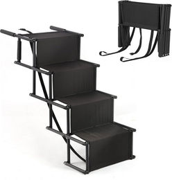 Produktbild von OSTWOLKE Hunderampe Hundetreppe Tiertreppe Auto klappbar 4 Stufen bis 70kg, Geeignet für Autos, Sofas und Betten, Gelenkschonende