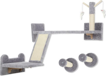 oyajia Katzen-Kletterwand 3-teilig Katzenmöbel mit Kratzbrett, Sprungplatten, Kratzstamm, für Katzen bis 5 kg, Sisal, Grau – Bild 1 von 5
