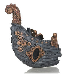 Produktbild von Oase biOrb Schiffswrack Ornament Figur und Höhle für Süßwasser- und Meerwasseraquarien in Grau und Kupfer