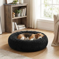 Produktbild von Ochama Hundebett und Katzenbett Donut-Kissen aus Plüsch mit herausnehmbarer Mitteinlage waschbar Schwarz 80 cm Durchmesser