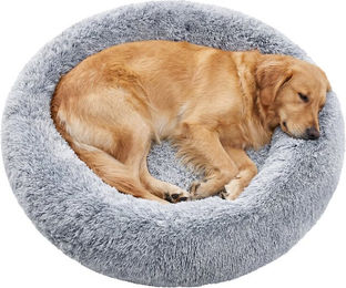 Ochama Pet Flauschiges Hundebett und Katzenbett Donut-Kissen aus Plüsch mit herausnehmbarem Innenpolster waschbar Ombregrau 100 cm Durchmesser – Bild 1 von 1