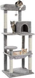 oCreon Kratzbaum für große Katzen in Grau mit Katzenhaus und Hängematte 143 cm hoch – Bild 1 von 1
