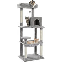 Produktbild von oCreon Kratzbaum für große Katzen in Grau mit Katzenhaus und Hängematte 143 cm hoch