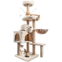 Produktbild von oCreon Kratzbaum für Katzen mit 5 Plattformen, Sisal-Kratzstämmen und Katzenkorb, 145 cm hoch