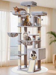 OEM XXL Kratzbaum für große Katzen in Hellgrau mit 193 cm Höhe, Sisal, Hängematte und Liegeplatten – Bild 1 von 1