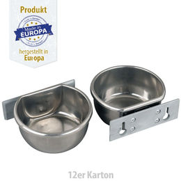 Produktbild von Olba Futternapf aus Edelstahl mit Halteplatte Silber 850 ml 12er Karton für Kaninchen Meerschweinchen und Hühner