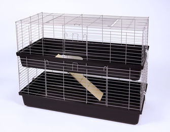 Ollesch Doppelkäfig aus Metall für Meerschweinchen und Kaninchen Schwarz 1,2 Meter – Bild 1 von 4