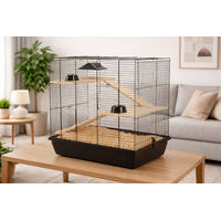 Produktbild von Ollesch Nagerkäfig für Hamster Mäuse und Ratten aus Draht Schwarz 59 x 38 x 55 cm mit Zubehör