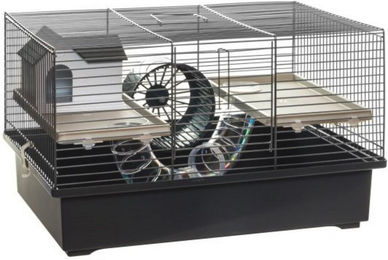 Ollesch Nagerkäfig für Hamster und Mäuse aus Draht mit Zubehör Schwarz 49x32,5x29cm – Bild 1 von 3