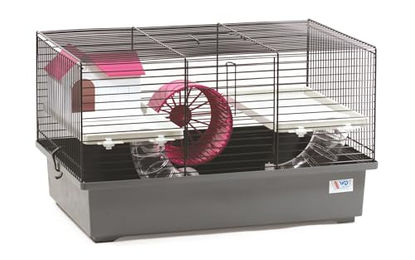 Ollesch Nagerkäfig für Hamster und Mäuse aus Kunststoff mit Zubehör 49x32,5x29cm Schwarz Grau – Bild 1 von 3